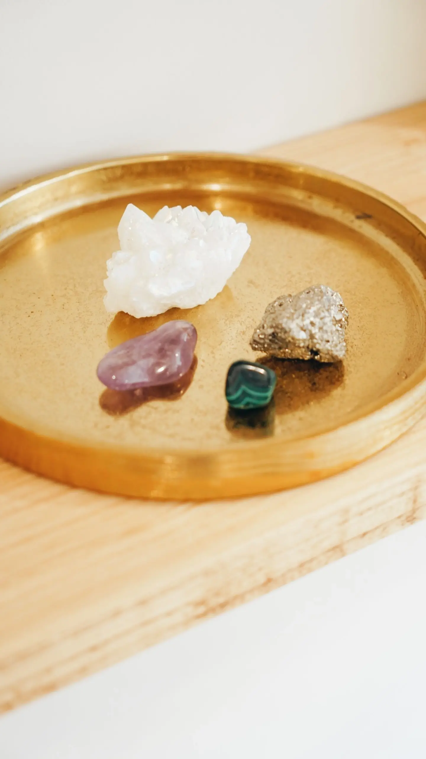 Reflexology crystals in copper tray